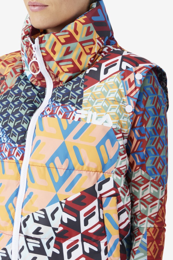 Marina Snapoff Sleeve Puffer Fila Outlets Ocean/Yellow/White