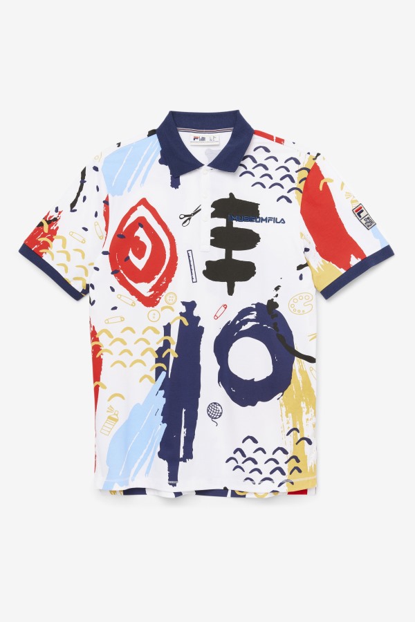 White/Peacoat/Red Fila Outlets Fila x The Museum Printed Polo