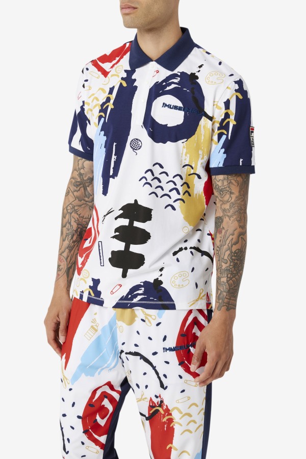 White/Peacoat/Red Fila Outlets Fila x The Museum Printed Polo