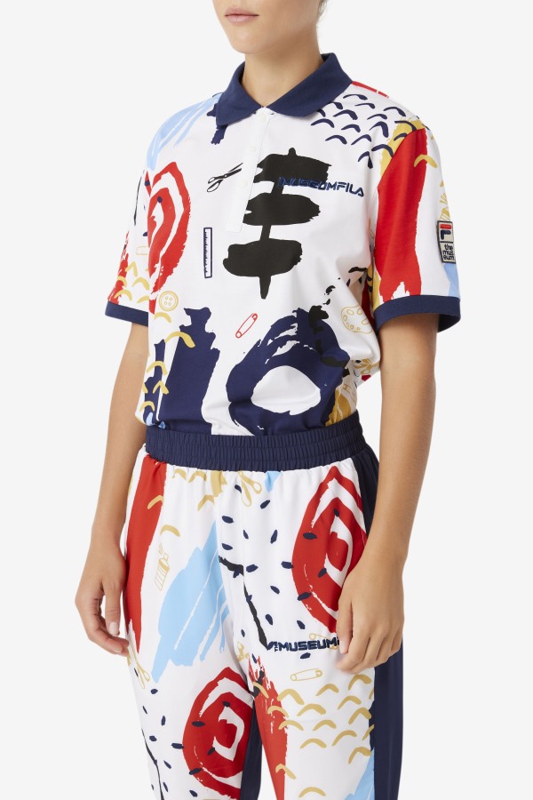 White/Peacoat/Red Fila Outlets Fila x The Museum Printed Polo