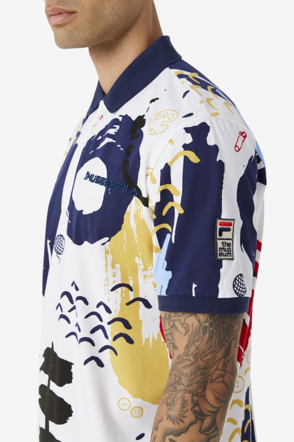 White/Peacoat/Red Fila Outlets Fila x The Museum Printed Polo