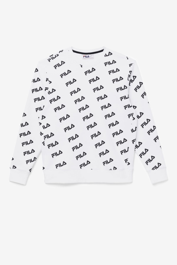 White/Black Diagonal Logo Crew Fila Outlets
