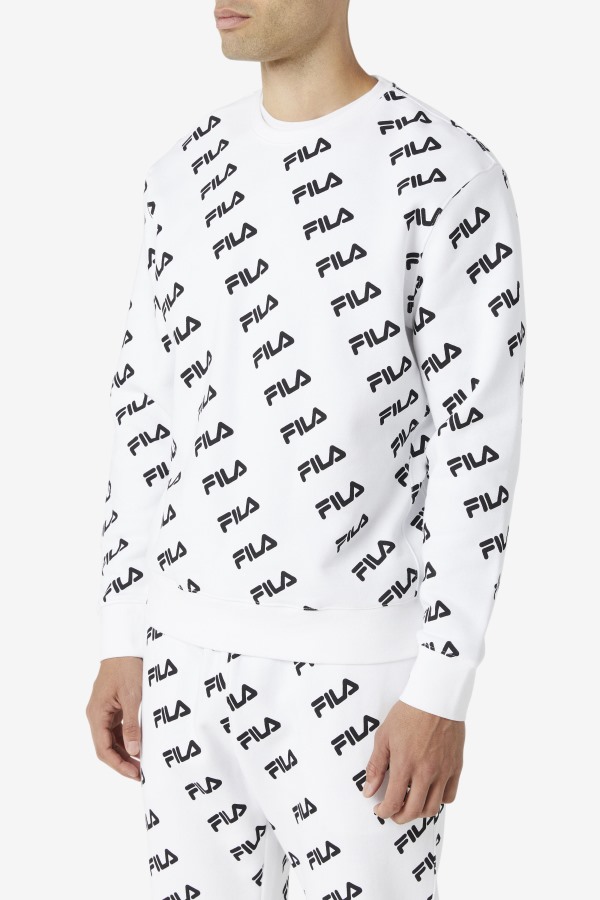 White/Black Diagonal Logo Crew Fila Outlets