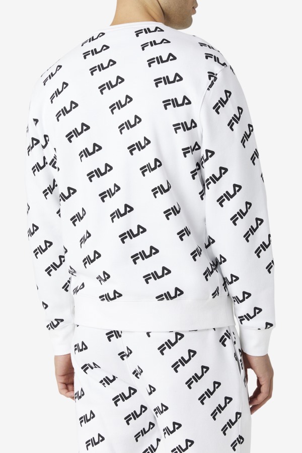 White/Black Diagonal Logo Crew Fila Outlets