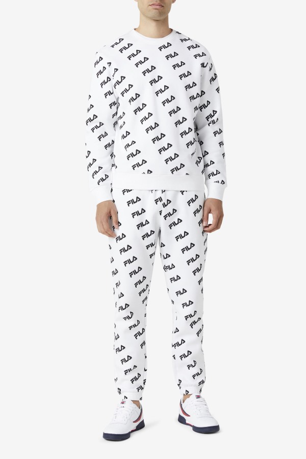 White/Black Diagonal Logo Crew Fila Outlets