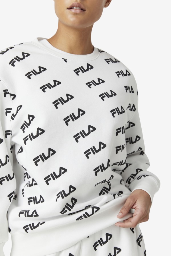 White/Black Diagonal Logo Crew Fila Outlets