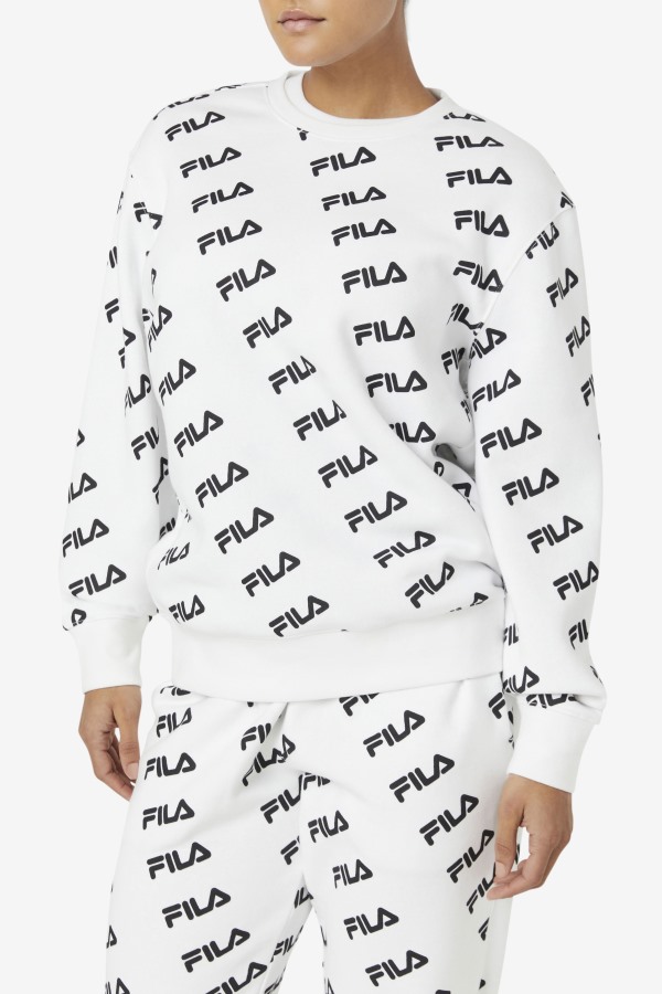 White/Black Diagonal Logo Crew Fila Outlets