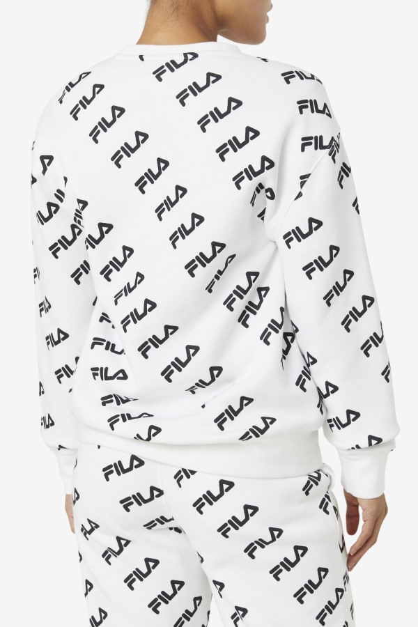 White/Black Diagonal Logo Crew Fila Outlets