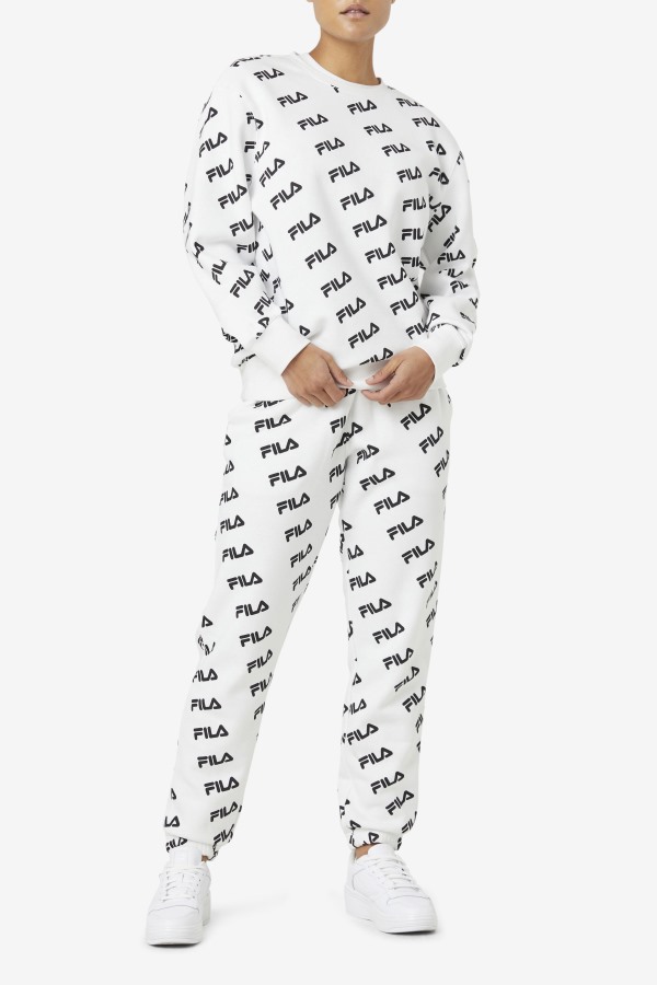White/Black Diagonal Logo Crew Fila Outlets