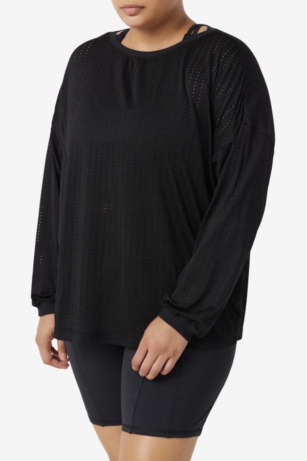 Black Fila Outlets Fi-Lux Mesh Long Sleeve Top