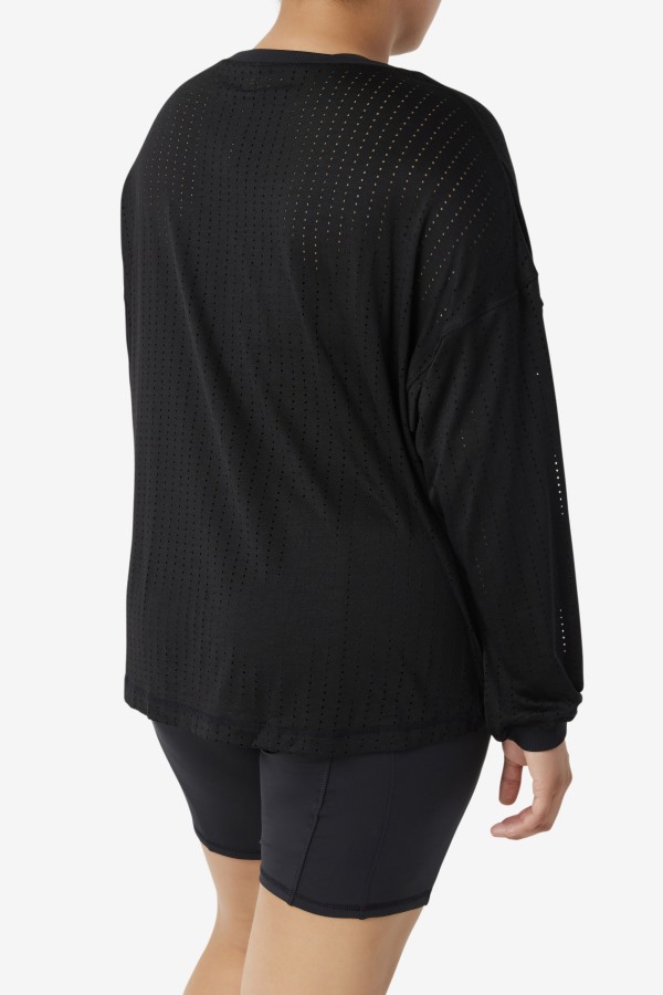 Black Fila Outlets Fi-Lux Mesh Long Sleeve Top