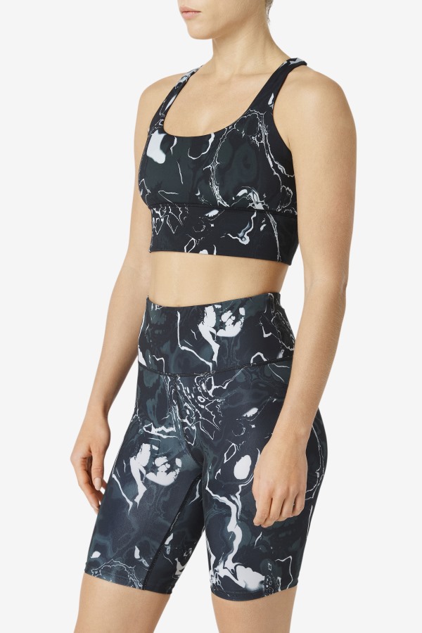 Uplift Cross Back Bra Top Black Marble Fila Outlets