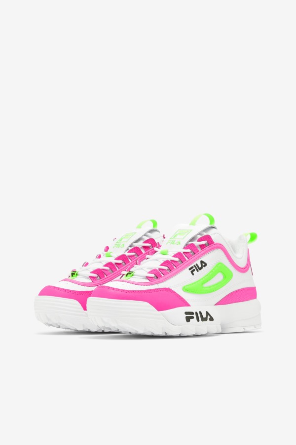 White/Pink/Green Fila Outlets Women\'s Disruptor 2 Premium