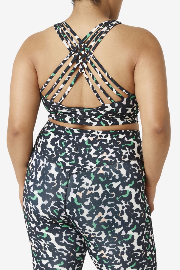 Black Animal Print Fila Outlets Uplift High Neck Sports Bra