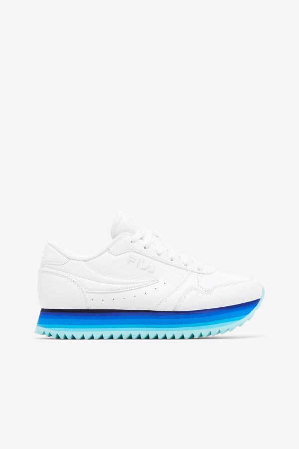 White/Navy/Aruba Blue Women's Orbit Stripe Fila Outlets