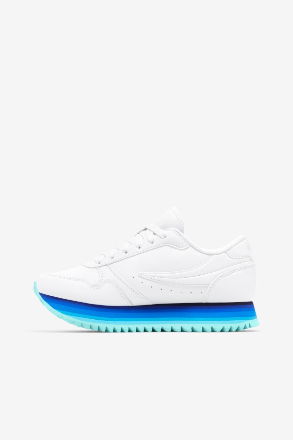 White/Navy/Aruba Blue Women\'s Orbit Stripe Fila Outlets