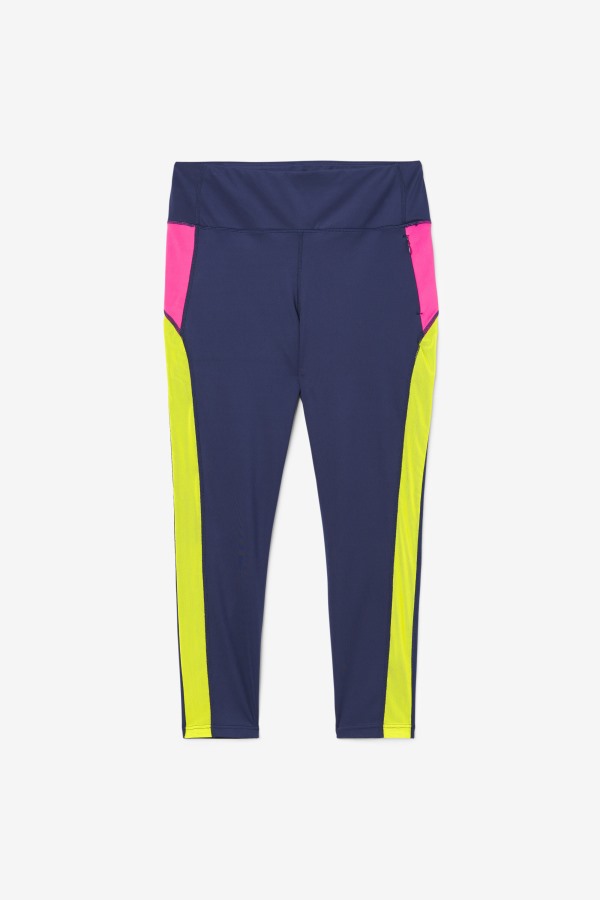 Navy/Bright Pink/Sulphur Forza Contrast 7/8 Leggings Fila Outlets