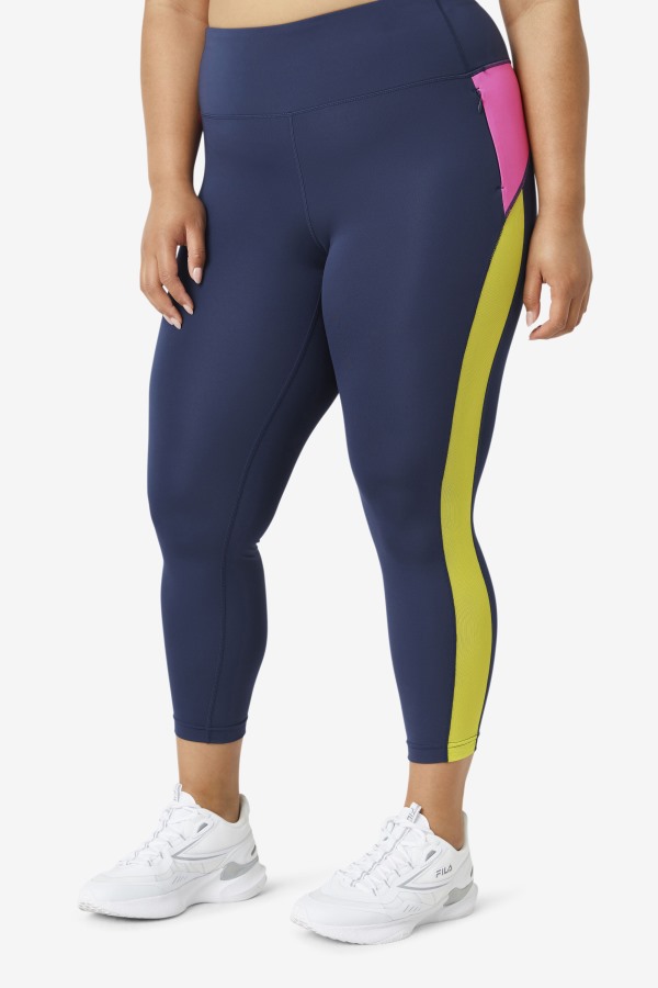 Navy/Bright Pink/Sulphur Forza Contrast 7/8 Leggings Fila Outlets
