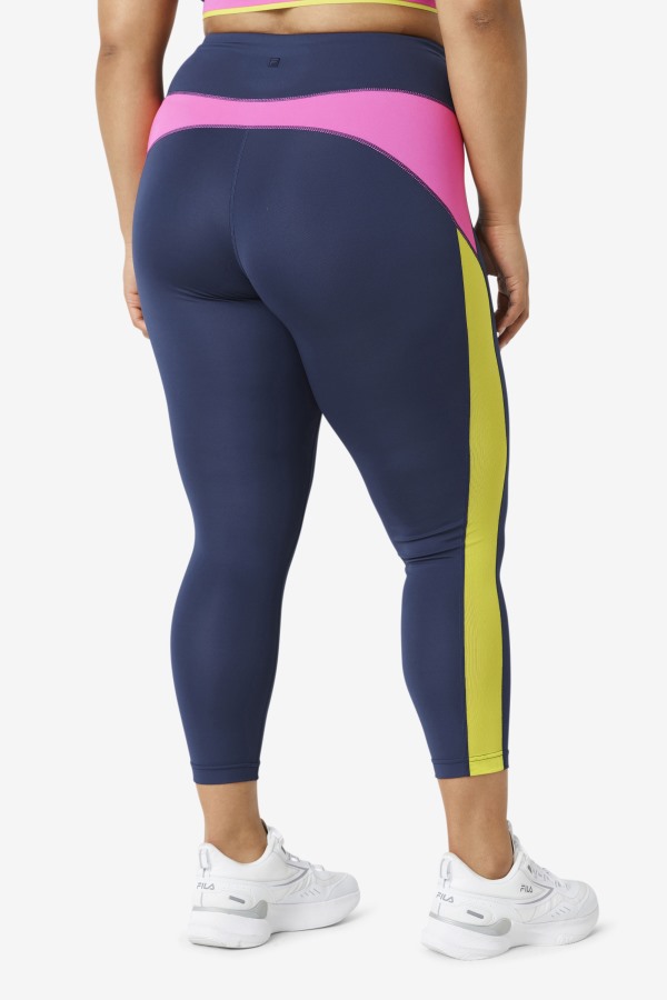 Navy/Bright Pink/Sulphur Forza Contrast 7/8 Leggings Fila Outlets