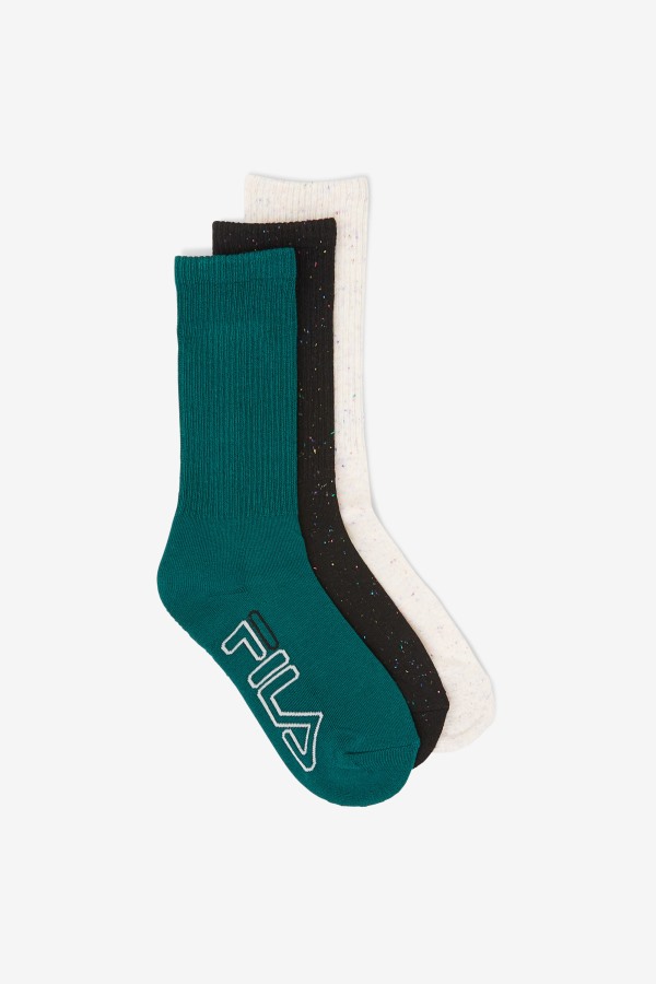 Black Fila Outlets Women's Speckle Stripe Crew Sock 3-Pack