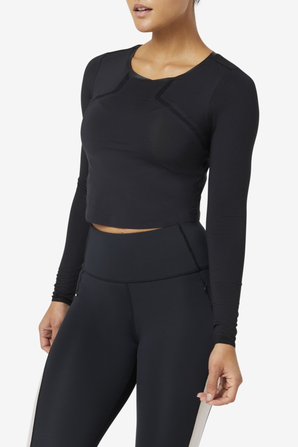 Uplift Long Sleeve Crop Top Black Fila Outlets