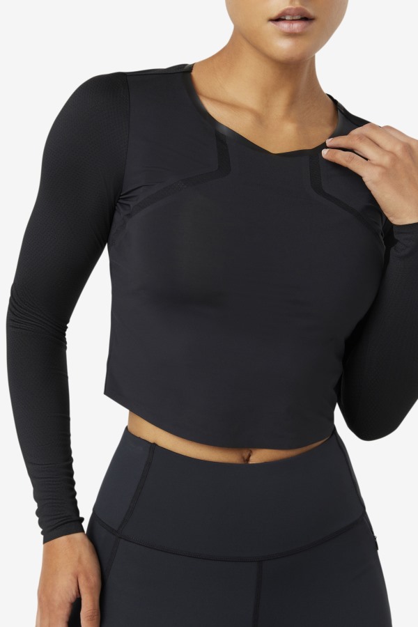 Uplift Long Sleeve Crop Top Black Fila Outlets