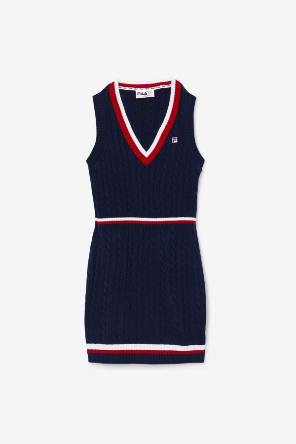 Fila Outlets Darian Sweater Knit Dress Navy/Red/White