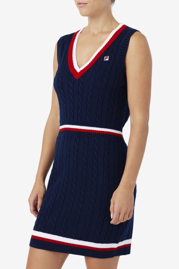 Fila Outlets Darian Sweater Knit Dress Navy/Red/White