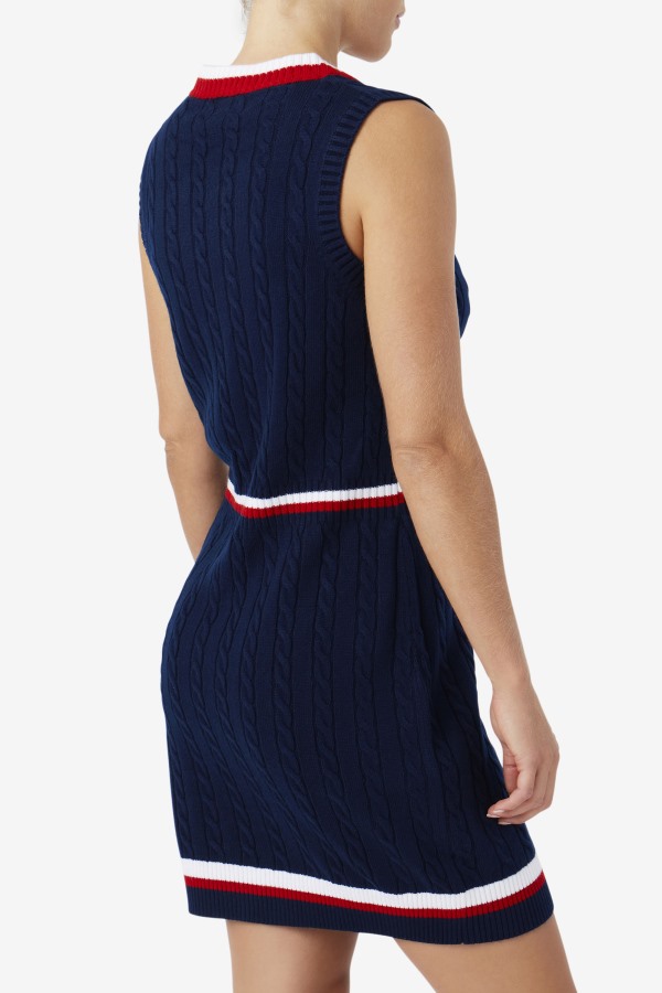 Fila Outlets Darian Sweater Knit Dress Navy/Red/White