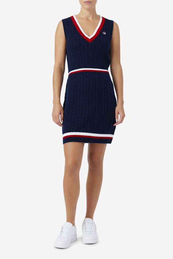 Fila Outlets Darian Sweater Knit Dress Navy/Red/White