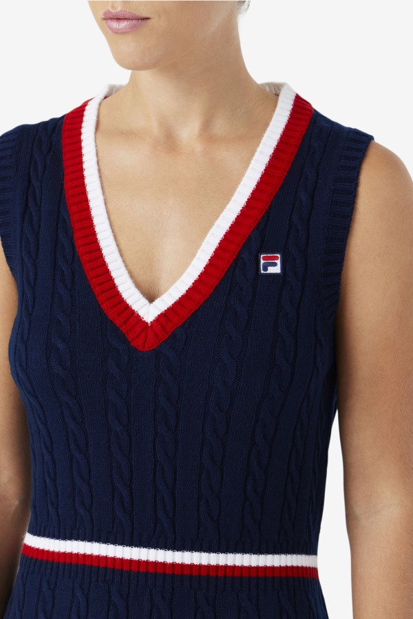 Fila Outlets Darian Sweater Knit Dress Navy/Red/White