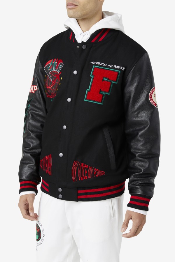 Fila Outlets Raddix Varsity Jacket Black/Red/Green