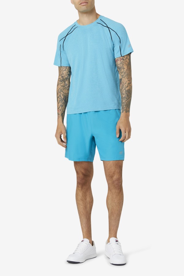 Fila Outlets Pickleball Short Sleeve Crew Caribbean Sea Heather/Black