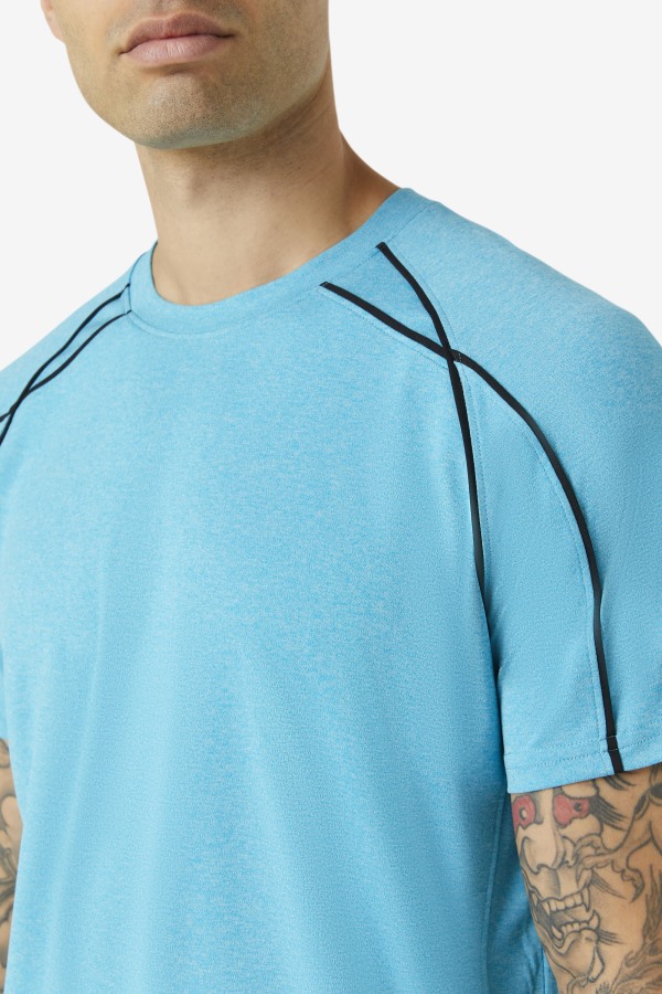 Fila Outlets Pickleball Short Sleeve Crew Caribbean Sea Heather/Black