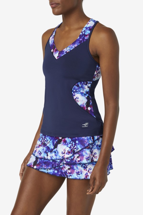 Pickleball Halter Tank Fila Outlets Navy Print/Navy