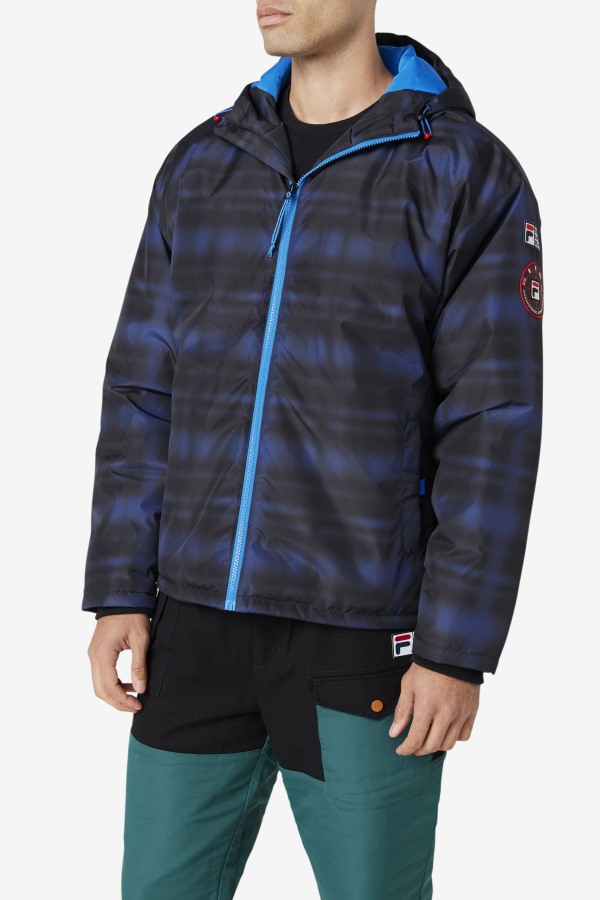 Blue Shadow Check Fila Outlets Beta Puffer Jacket