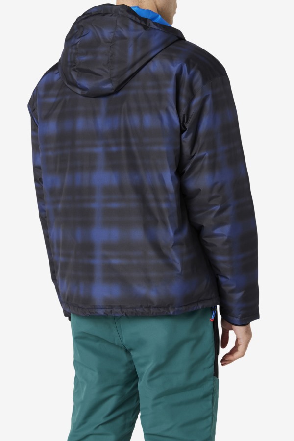 Blue Shadow Check Fila Outlets Beta Puffer Jacket