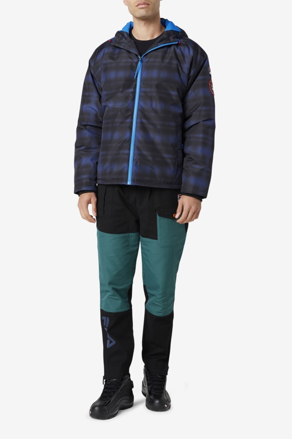 Blue Shadow Check Fila Outlets Beta Puffer Jacket