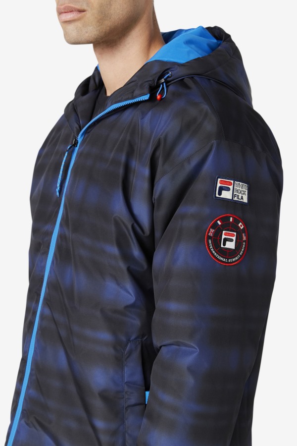 Blue Shadow Check Fila Outlets Beta Puffer Jacket