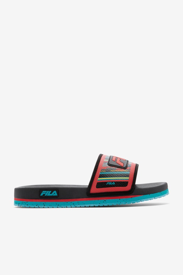 Fila Outlets Black/Capri Breeze/Red Men's Lunar Slide
