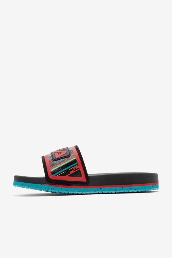 Fila Outlets Black/Capri Breeze/Red Men\'s Lunar Slide
