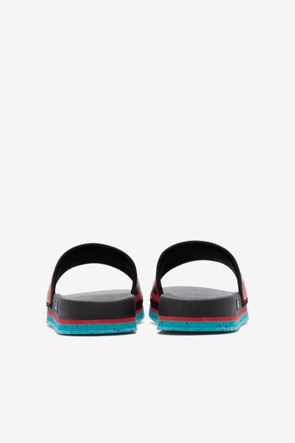 Fila Outlets Black/Capri Breeze/Red Men\'s Lunar Slide