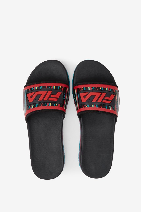 Fila Outlets Black/Capri Breeze/Red Men\'s Lunar Slide