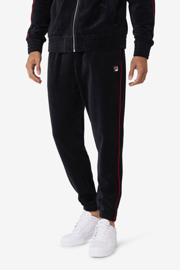 Fila Outlets Deverall Velour Pant Black/Red/Forest Green