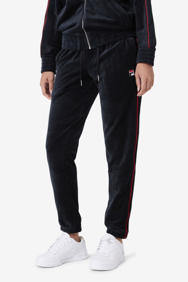 Fila Outlets Deverall Velour Pant Black/Red/Forest Green