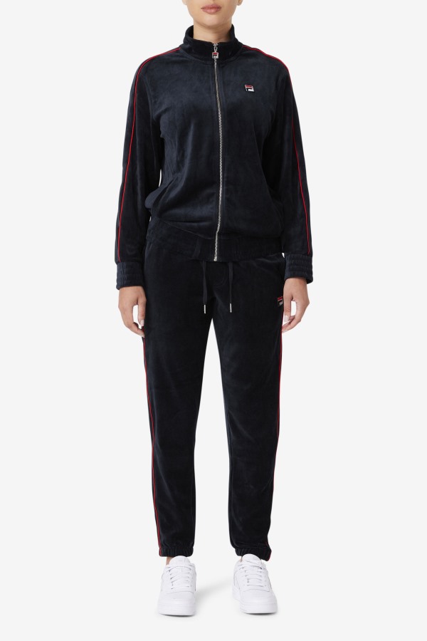 Fila Outlets Deverall Velour Pant Black/Red/Forest Green