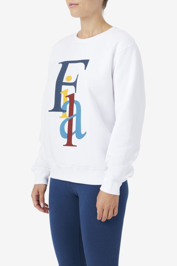 White/Ocean/Yellow Fila Outlets Araceli Crewneck