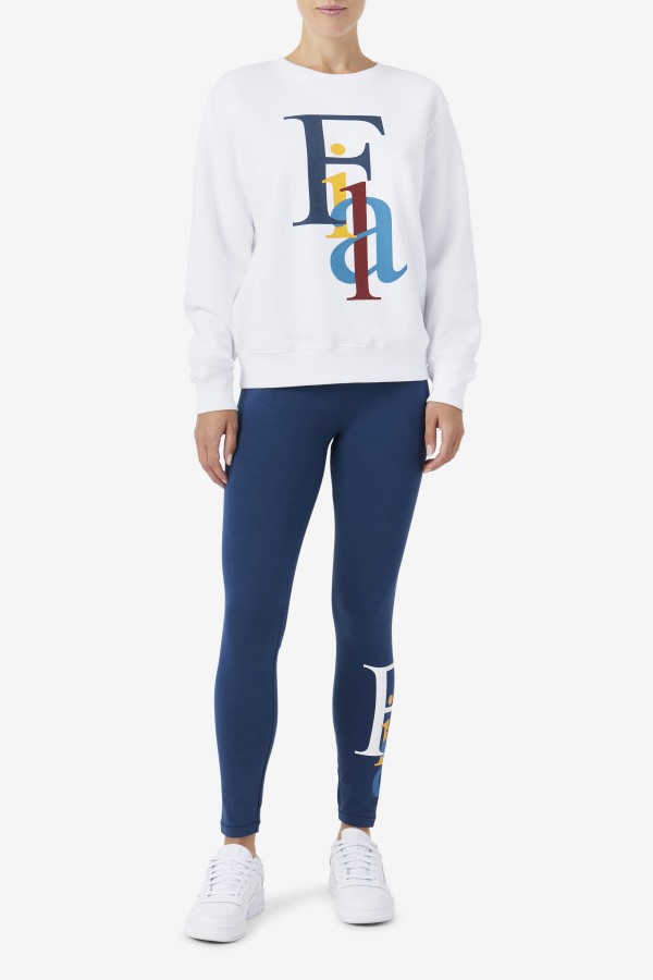 White/Ocean/Yellow Fila Outlets Araceli Crewneck