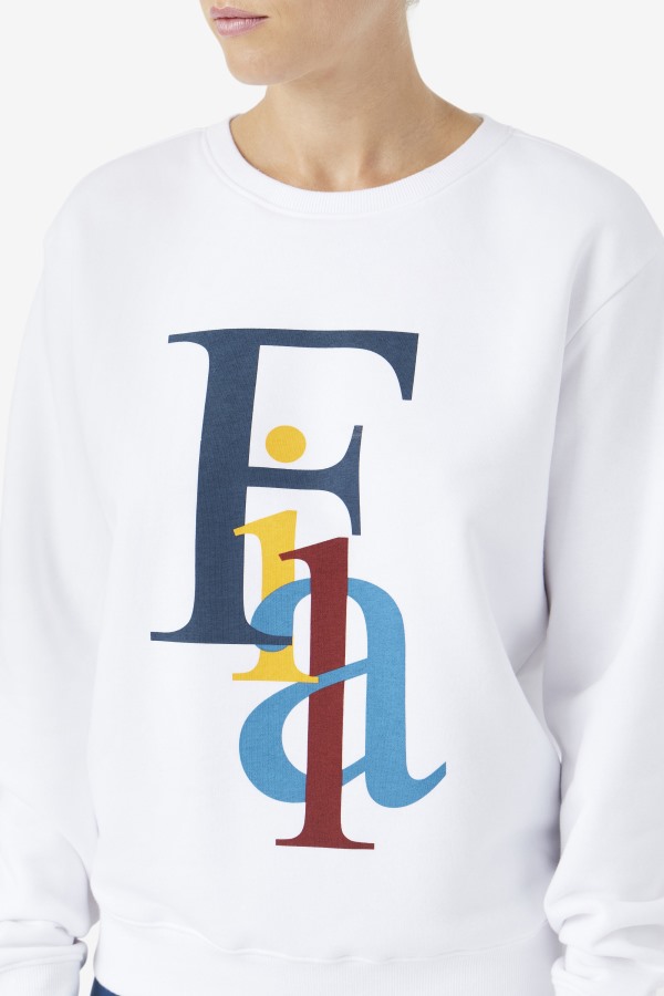 White/Ocean/Yellow Fila Outlets Araceli Crewneck