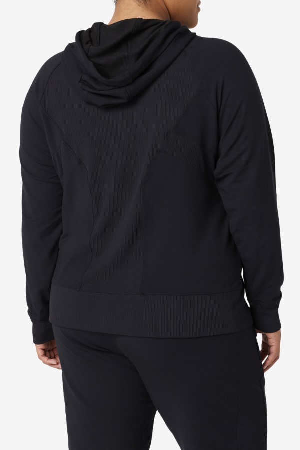 Fi-Lux Texture Black Full Zip Hoodie Fila Outlets
